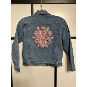 Disney Encanto Denim Jacket Multicolored Floral‎ Butterfly Button Girls 10/12